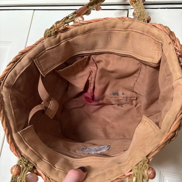 Cappelli Straworld Y2K Boho Pink Woven Shoulder Tote Style Bag w/ Beaded Straps - Picture 9 of 11